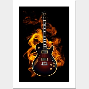 Electric Guitar on fire 2 Posters and Art